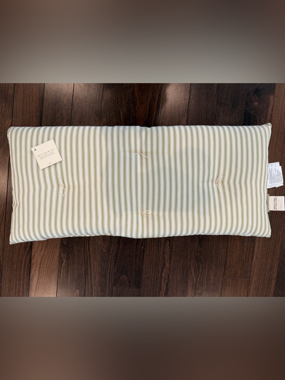 Pottery Barn Picnic Bench Cushion Green and White Striped Tufted Mini